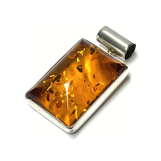 Anhänger Bernstein eckig 925 Silber Kettenanhänger Modern Rechteck