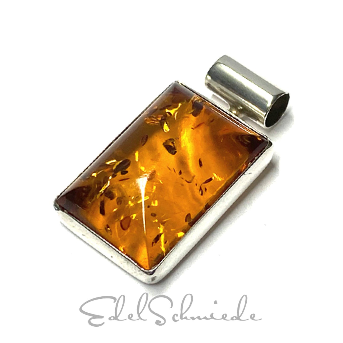 Anhänger Bernstein eckig 925 Silber Kettenanhänger Modern Rechteck