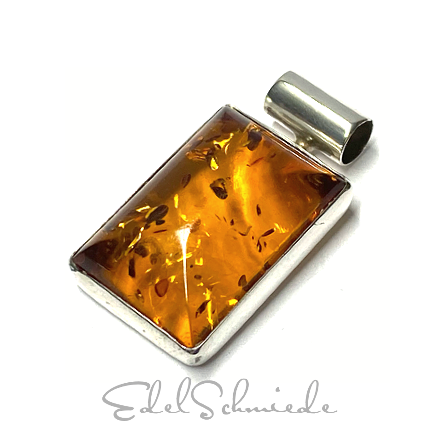 Anhänger Bernstein eckig 925 Silber Kettenanhänger Modern Rechteck