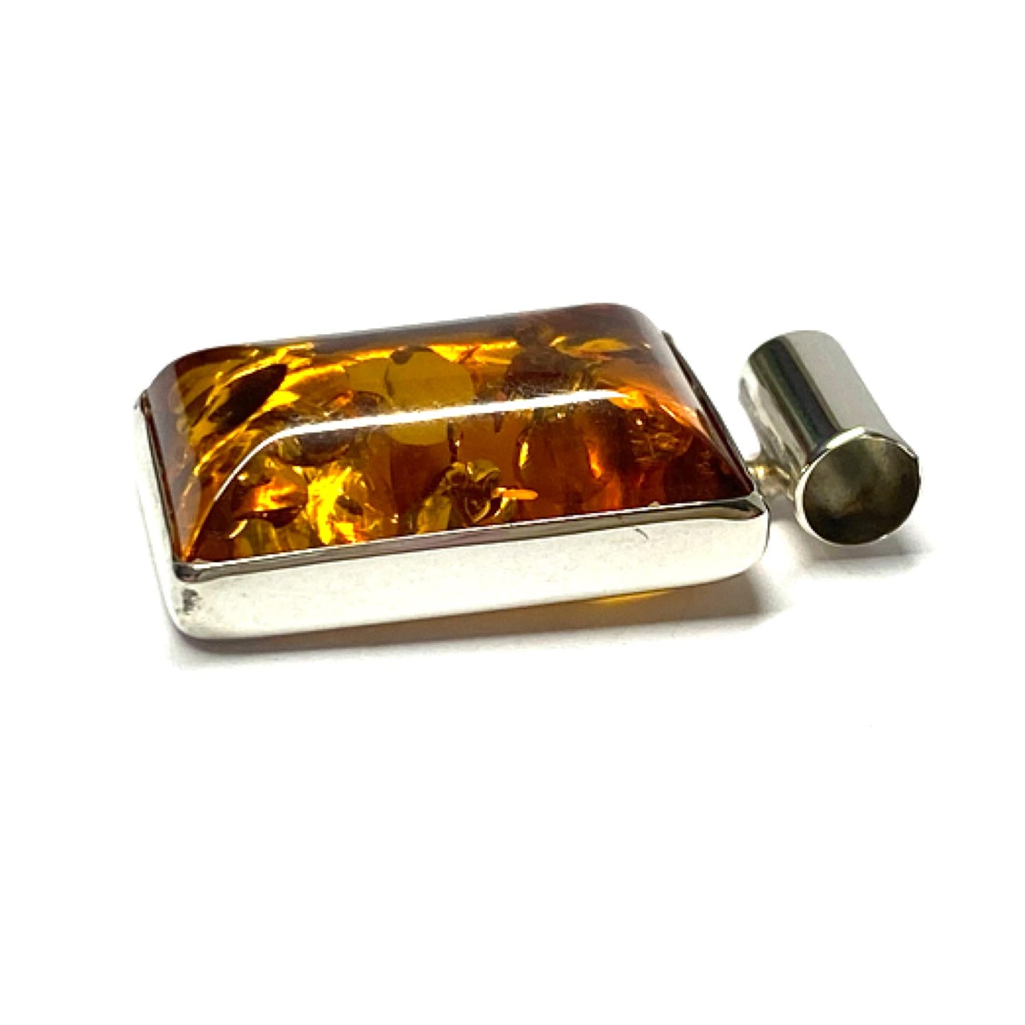 Anhänger Bernstein eckig 925 Silber Kettenanhänger Modern Rechteck