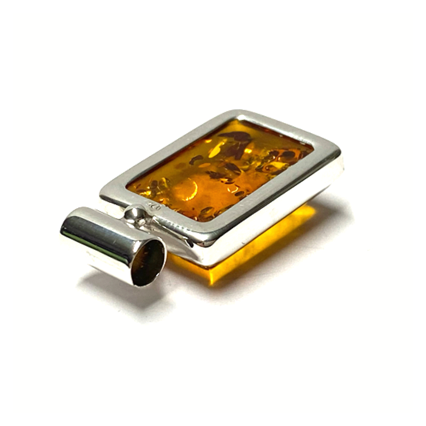 Anhänger Bernstein eckig 925 Silber Kettenanhänger Modern Rechteck