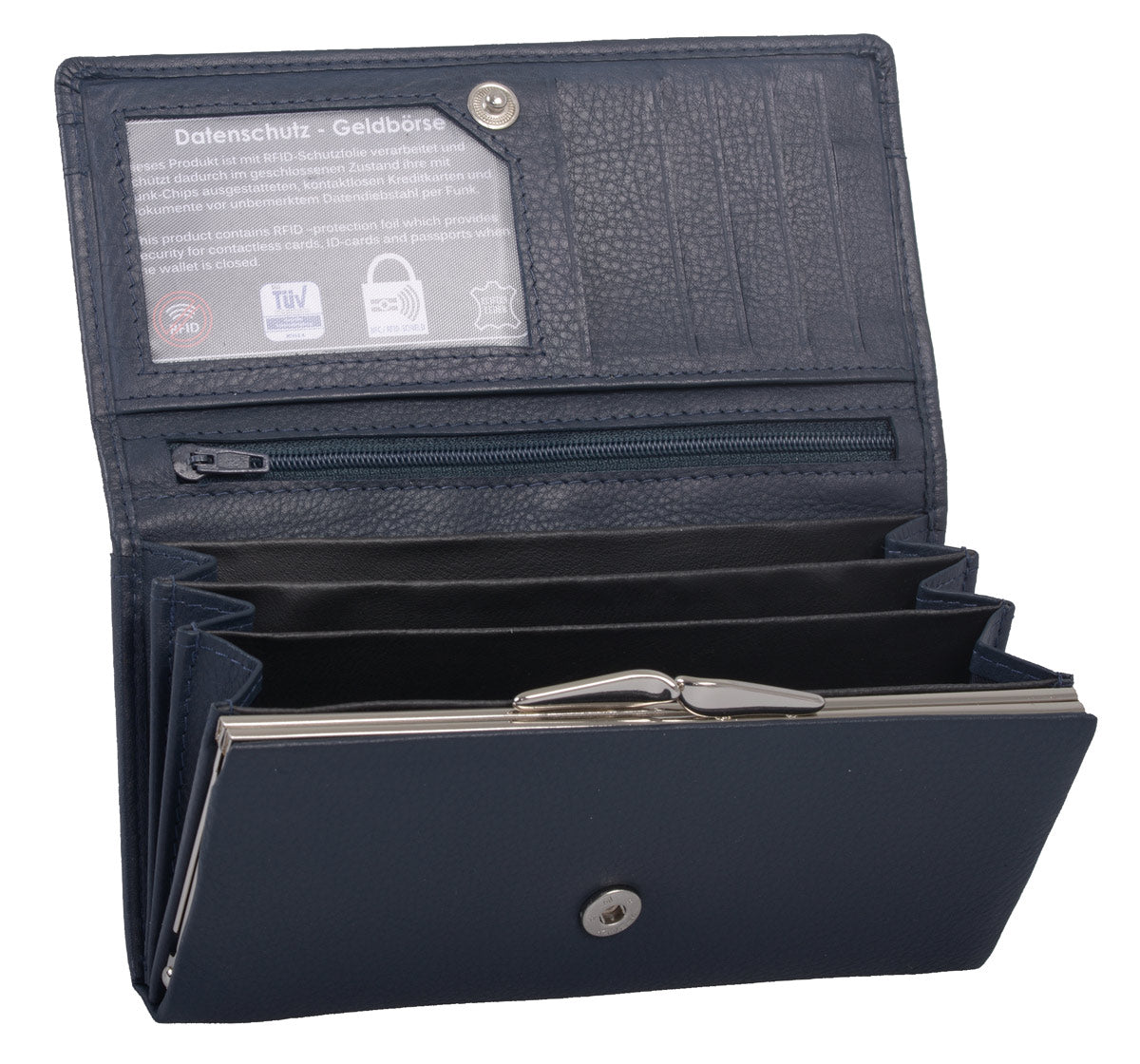 Damen Langbörse Knipsbörse Leder dunkelblau Bügelbörse