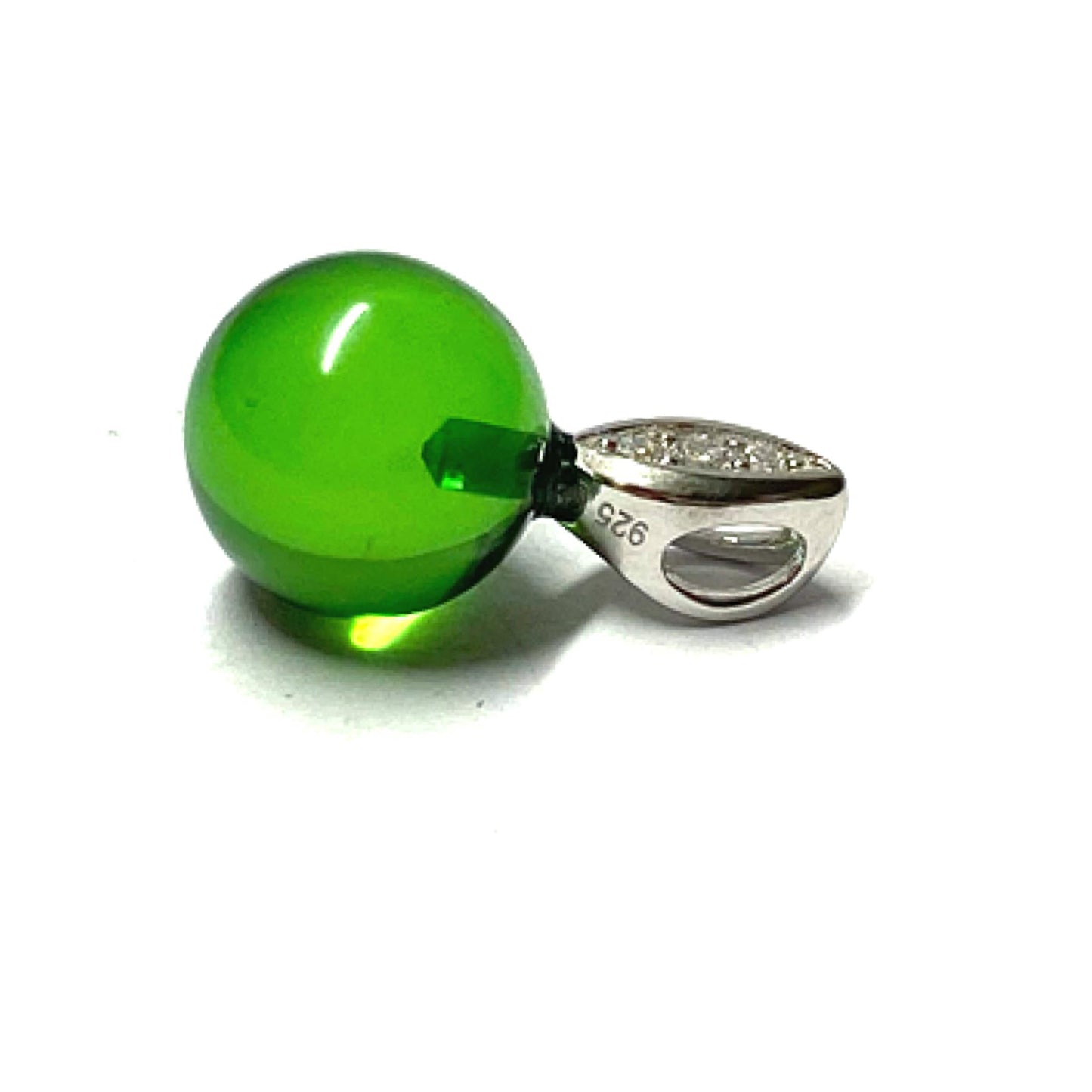 Silberanhänger 925/- rhodiniert karibischer Bernstein grün Kugel 8mm + Zirkonia Kettenanhänger