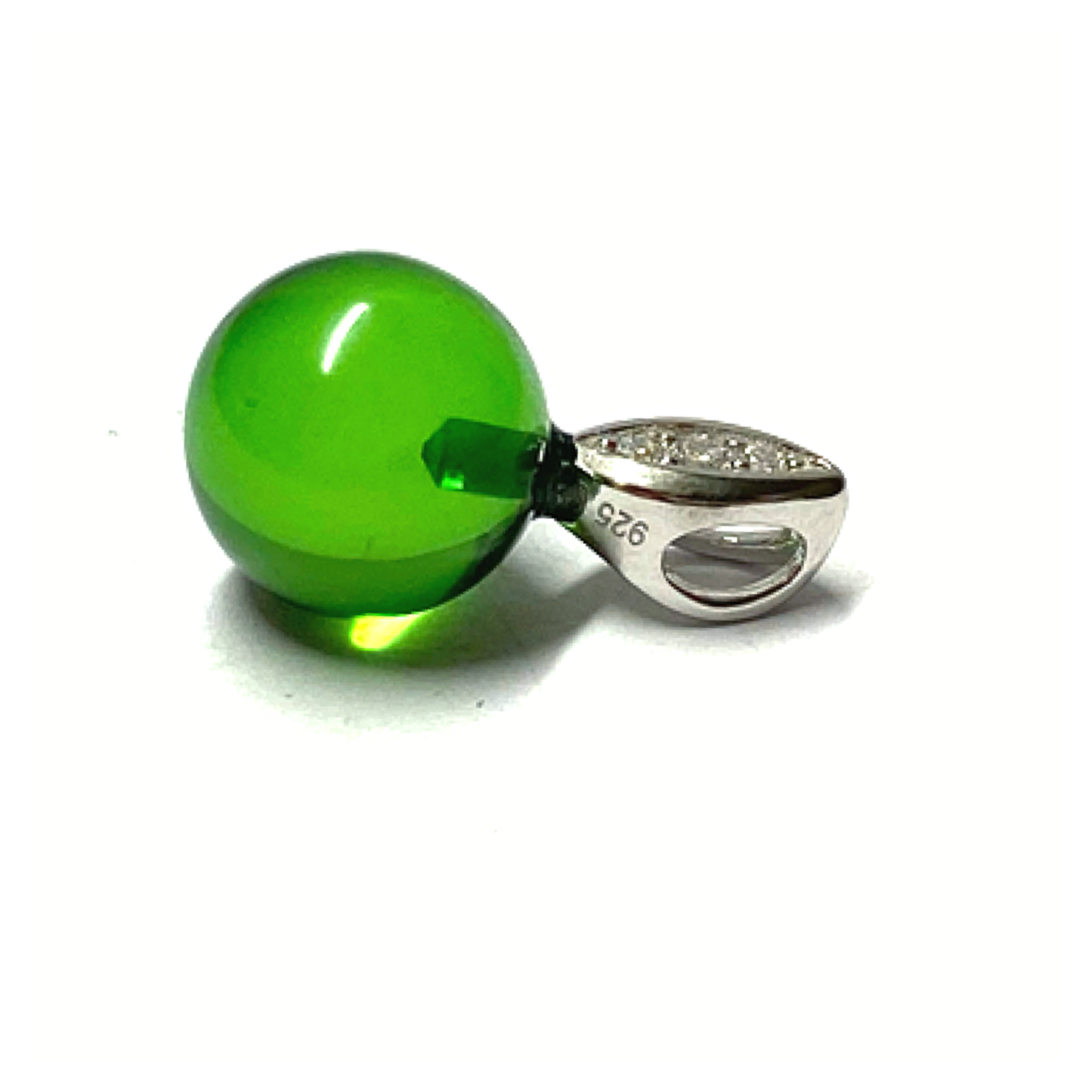 Silberanhänger 925/- rhodiniert karibischer Bernstein grün Kugel 8mm + Zirkonia Kettenanhänger