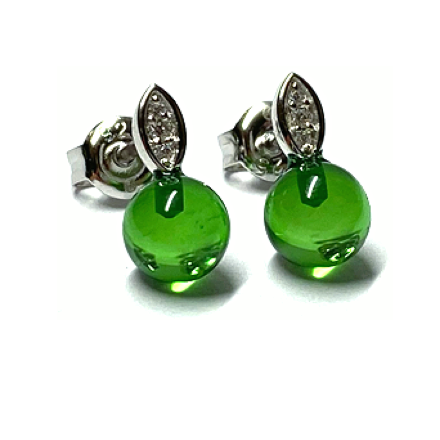 Ohrstecker 925 Silber rhodiniert Bernstein grün (karibischer Bernstein) Kugel 6mm Zirkonia Ohrring