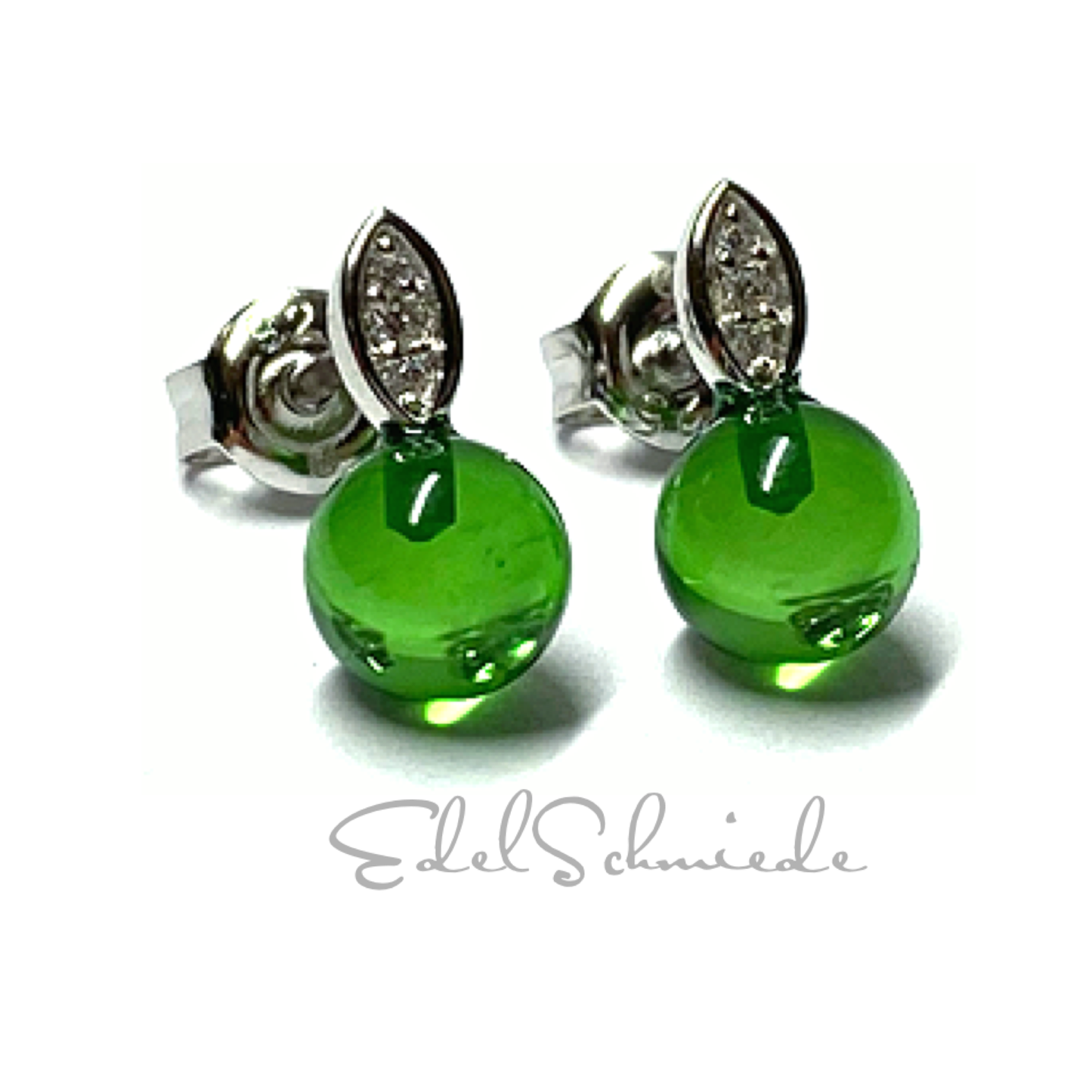 Ohrstecker 925 Silber rhodiniert Bernstein grün (karibischer Bernstein) Kugel 6mm Zirkonia Ohrring