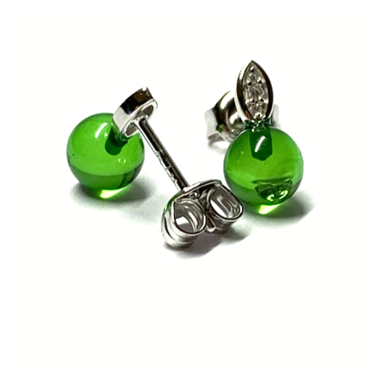 Ohrstecker 925 Silber rhodiniert Bernstein grün (karibischer Bernstein) Kugel 6mm Zirkonia Ohrring