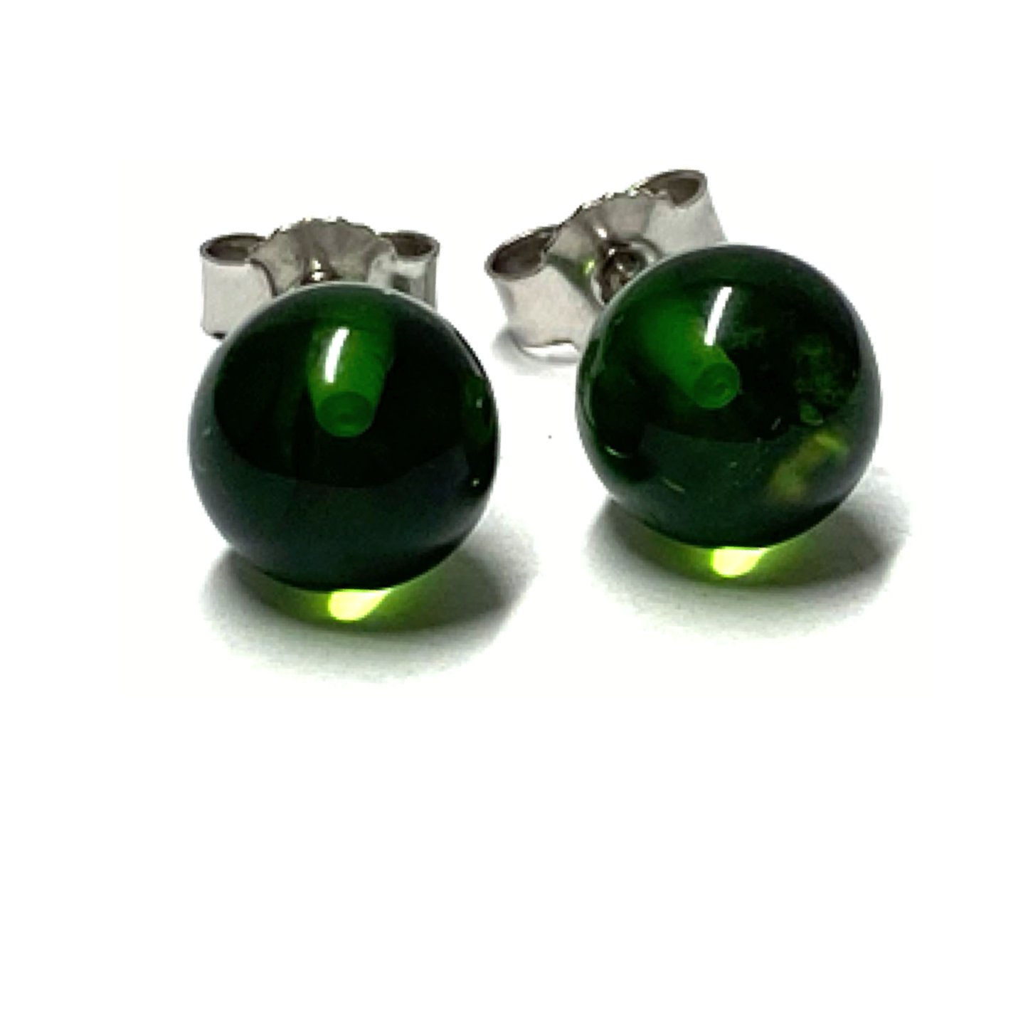 Ohrstecker 925 Silber Bernstein grün (karibischer Bernstein) Kugel rund 8mm Klassiker