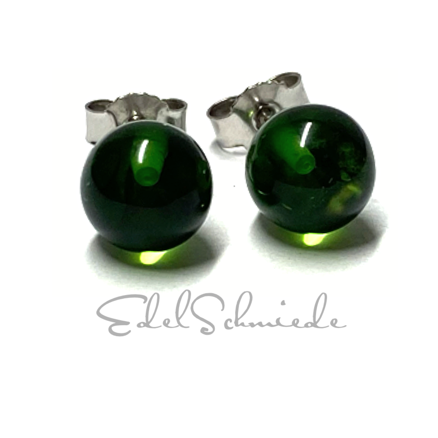Ohrstecker 925 Silber Bernstein grün (karibischer Bernstein) Kugel rund 8mm Klassiker