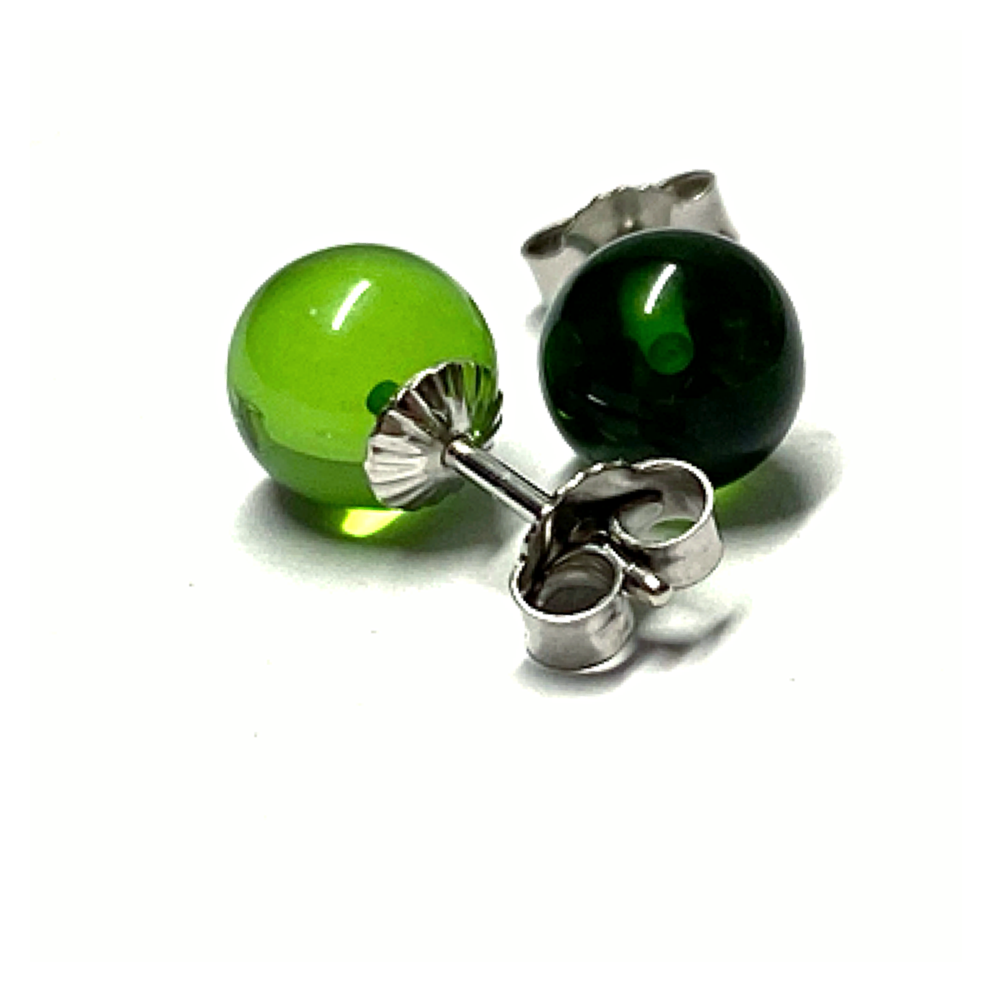 Ohrstecker 925 Silber Bernstein grün (karibischer Bernstein) Kugel rund 8mm Klassiker