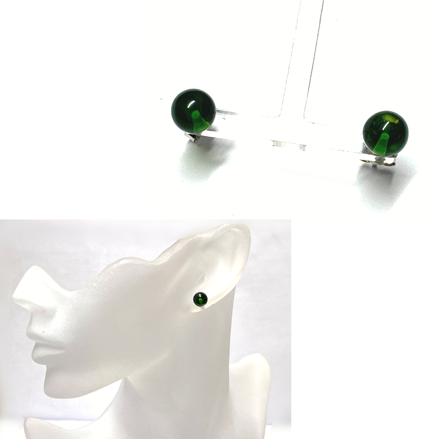 Ohrstecker 925 Silber Bernstein grün (karibischer Bernstein) Kugel rund 8mm Klassiker