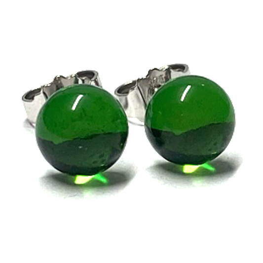 Ohrstecker 925 Silber Bernstein grün (karaibischer Bernstein) Cabochon rund 7mm Klassiker