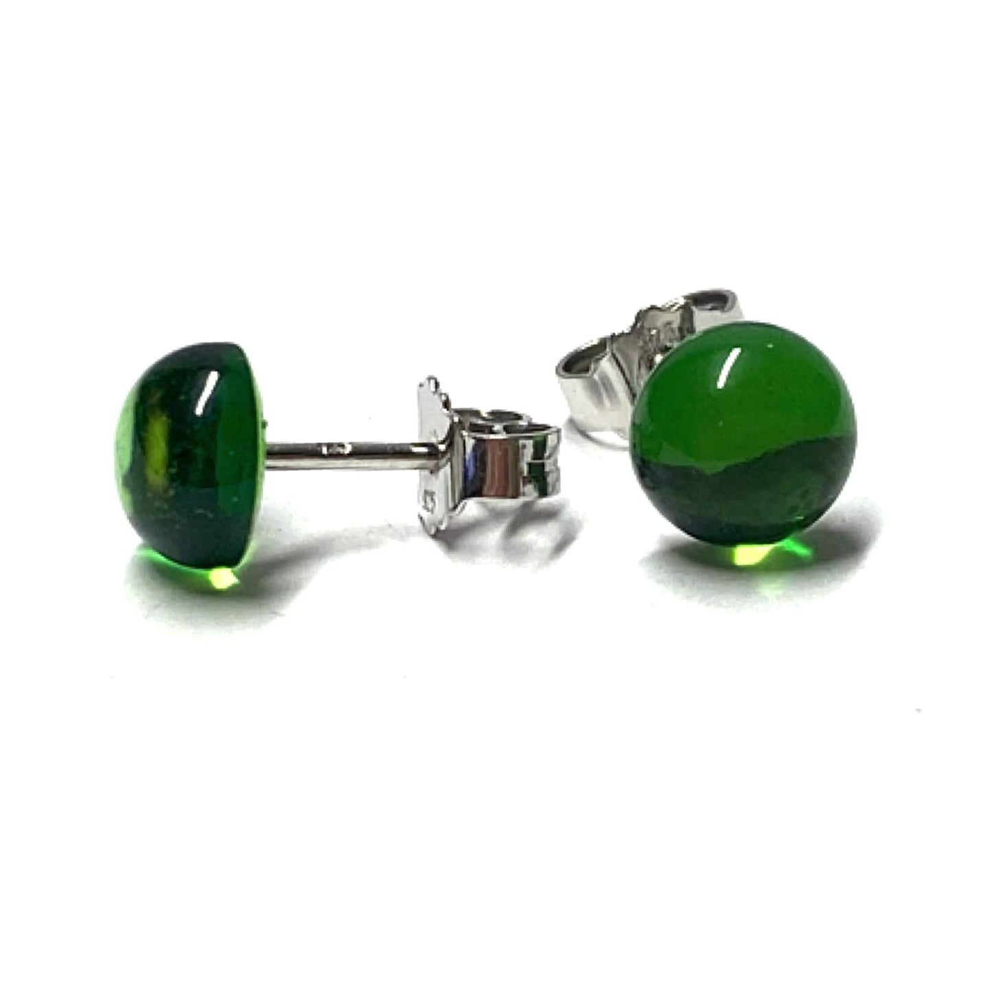 Ohrstecker 925 Silber Bernstein grün (karaibischer Bernstein) Cabochon rund 7mm Klassiker