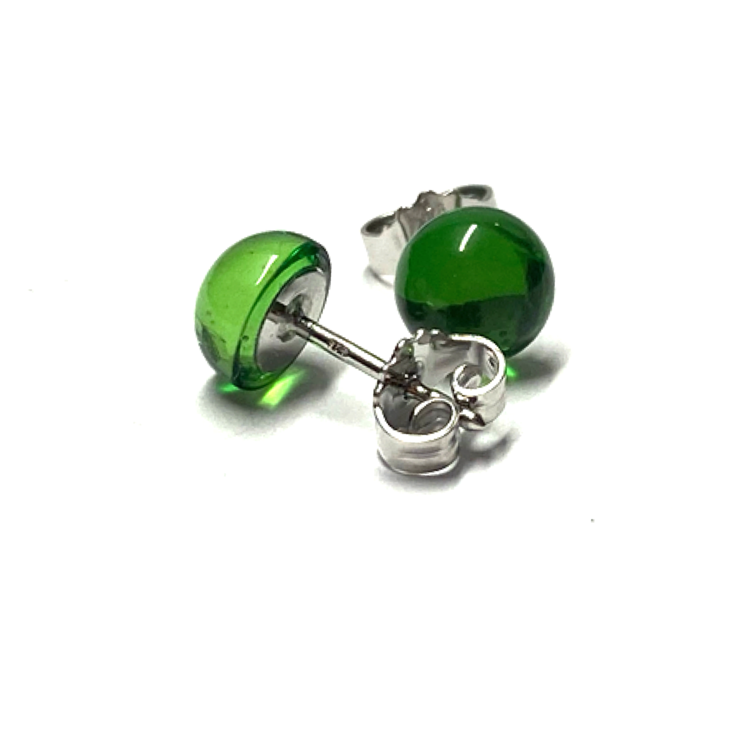 Ohrstecker 925 Silber Bernstein grün (karaibischer Bernstein) Cabochon rund 7mm Klassiker