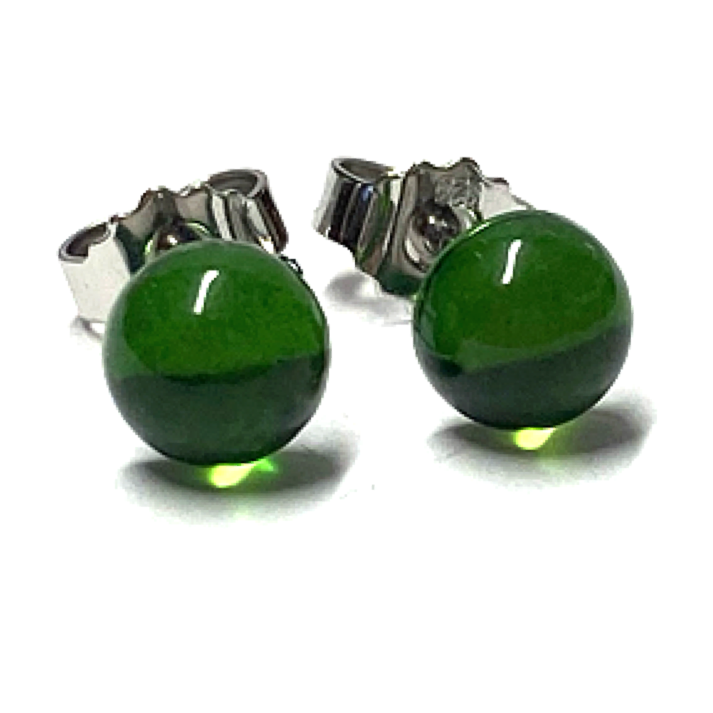 Ohrstecker 925 Silber Bernstein grün (karaibischer Bernstein) Cabochon rund 6mm Klassiker