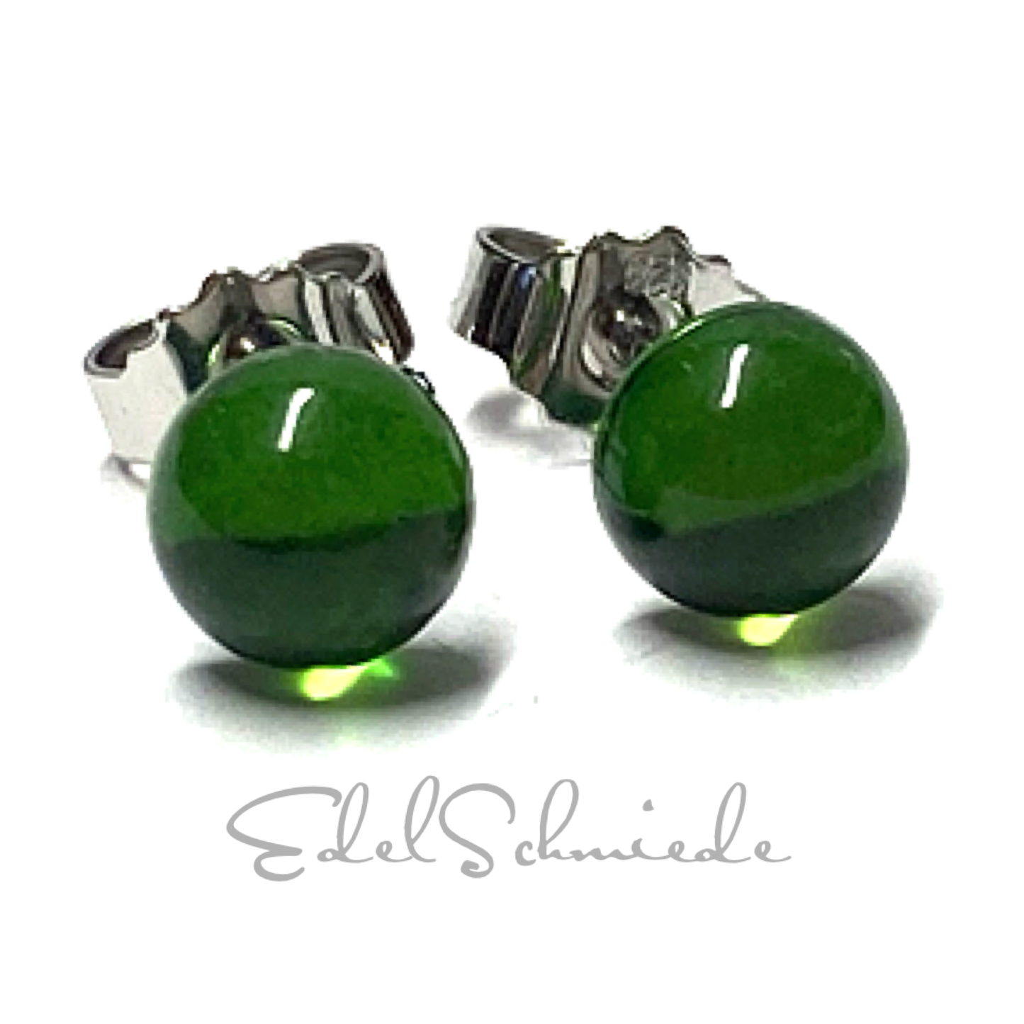 Ohrstecker 925 Silber Bernstein grün (karaibischer Bernstein) Cabochon rund 6mm Klassiker