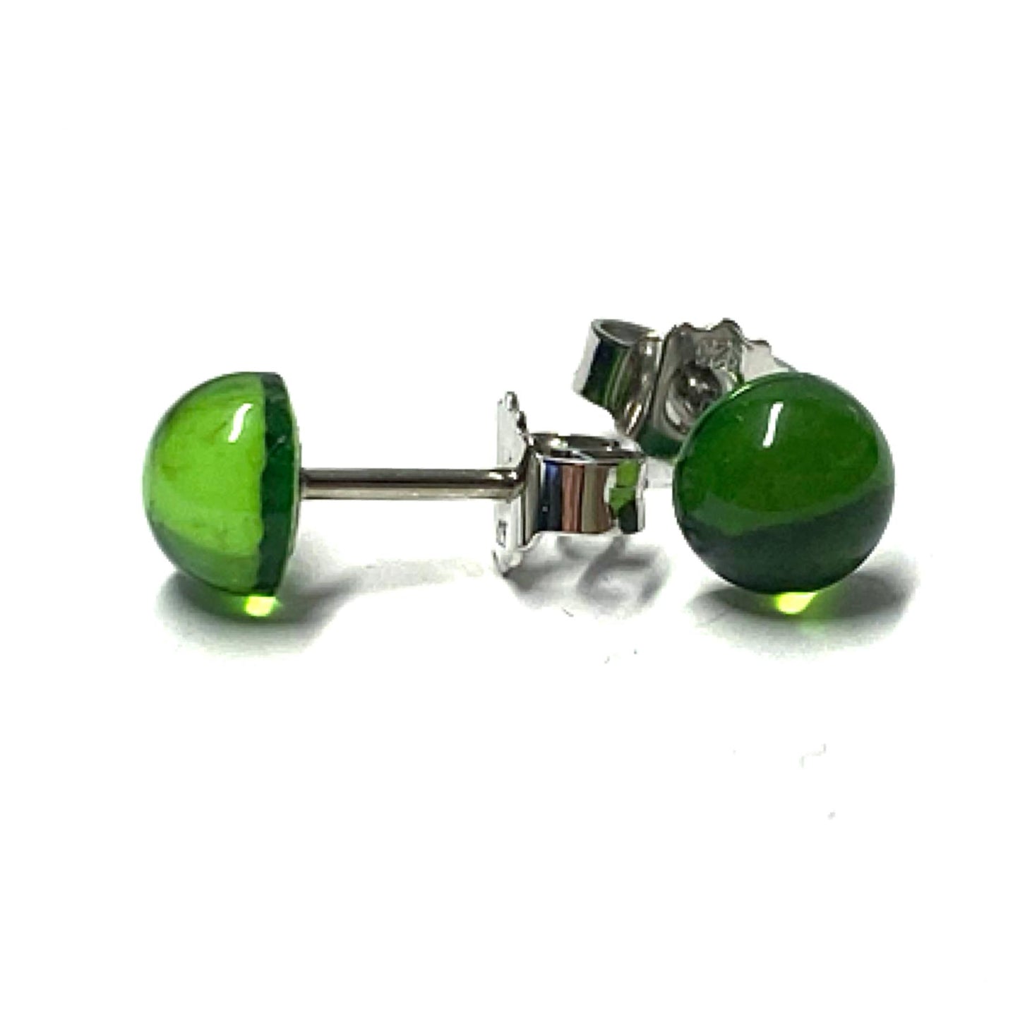 Ohrstecker 925 Silber Bernstein grün (karaibischer Bernstein) Cabochon rund 6mm Klassiker