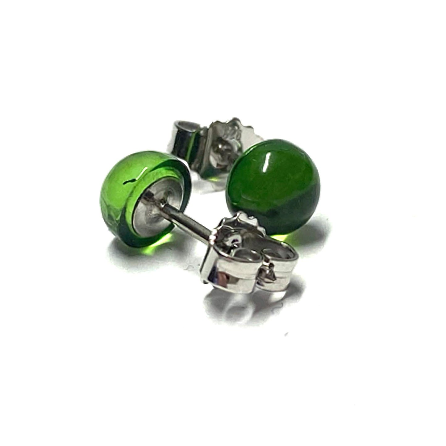 Ohrstecker 925 Silber Bernstein grün (karaibischer Bernstein) Cabochon rund 6mm Klassiker