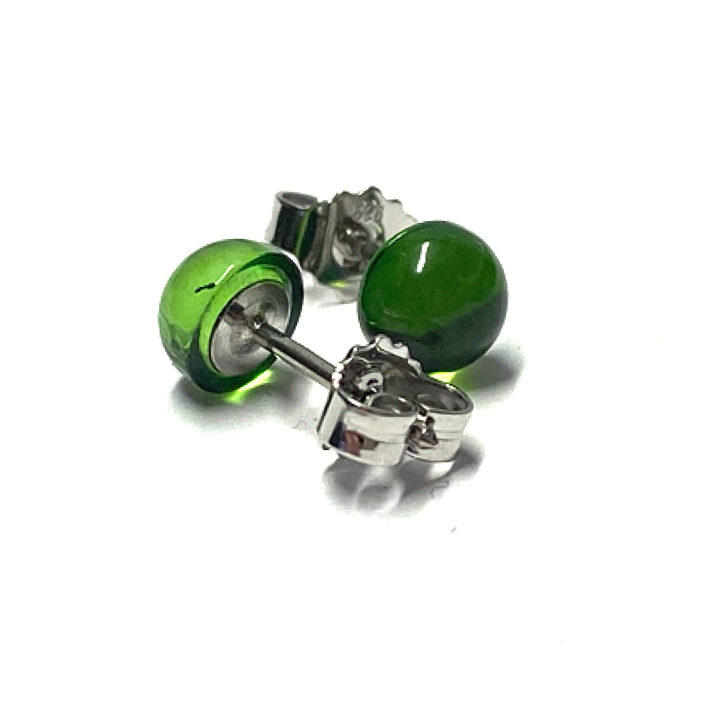 Ohrstecker 925 Silber Bernstein grün (karaibischer Bernstein) Cabochon rund 6mm Klassiker