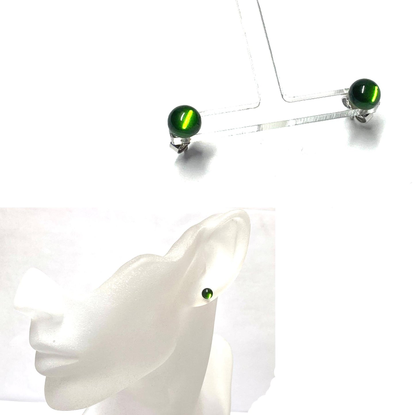 Ohrstecker 925 Silber Bernstein grün (karaibischer Bernstein) Cabochon rund 6mm Klassiker