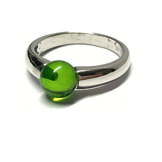 Silberring 925 rhodiniert Bernstein Kugel grün 7mm (karibsicher Bernstein)  #54
