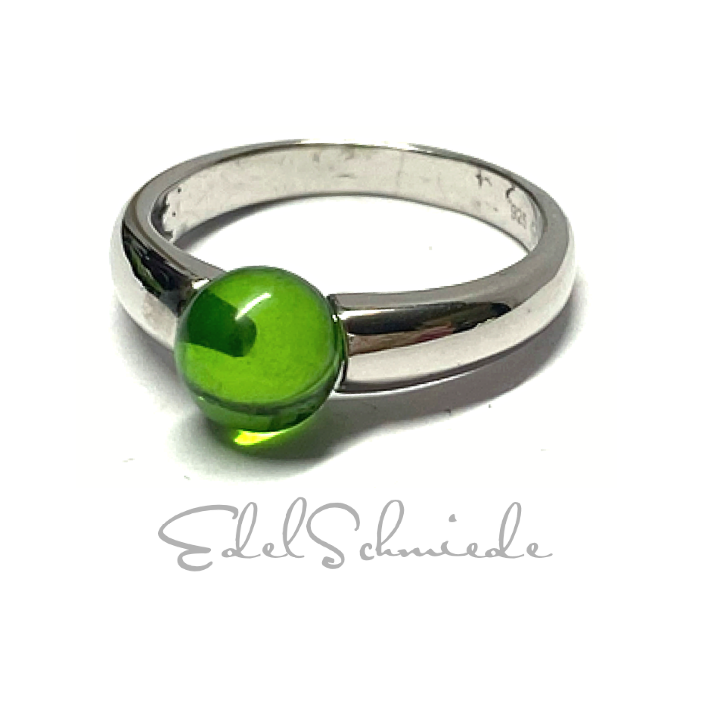 Silberring 925 rhodiniert Bernstein Kugel grün 7mm (karibsicher Bernstein)  #54