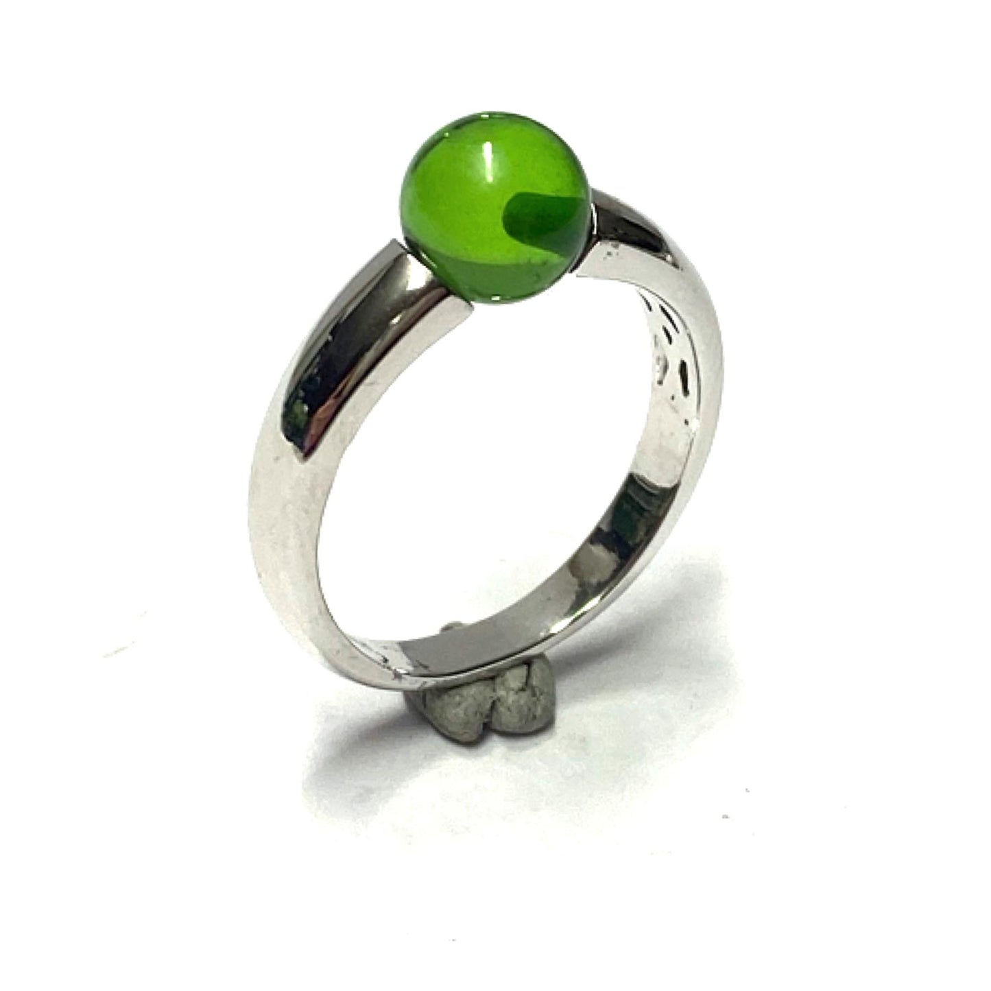 Silberring 925 rhodiniert Bernstein Kugel grün 7mm (karibsicher Bernstein)  #54