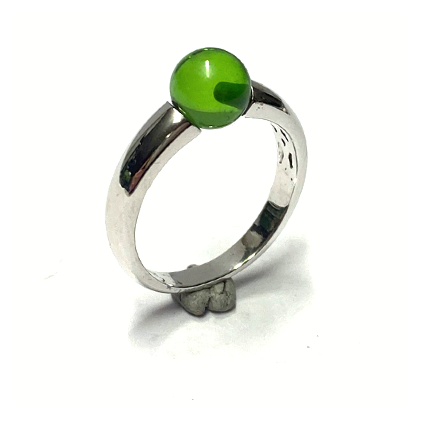 Silberring 925 rhodiniert Bernstein Kugel grün 7mm (karibsicher Bernstein)  #54