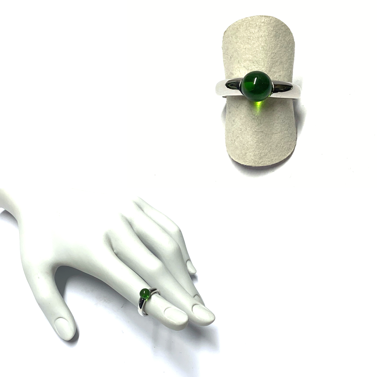 Silberring 925 rhodiniert Bernstein Kugel grün 7mm (karibsicher Bernstein)  #54