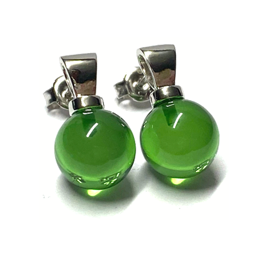 Ohrstecker 925 Silber rhodiniert Bernstein grün (karibischer Bernstein) Kugel 10mm Ohrring