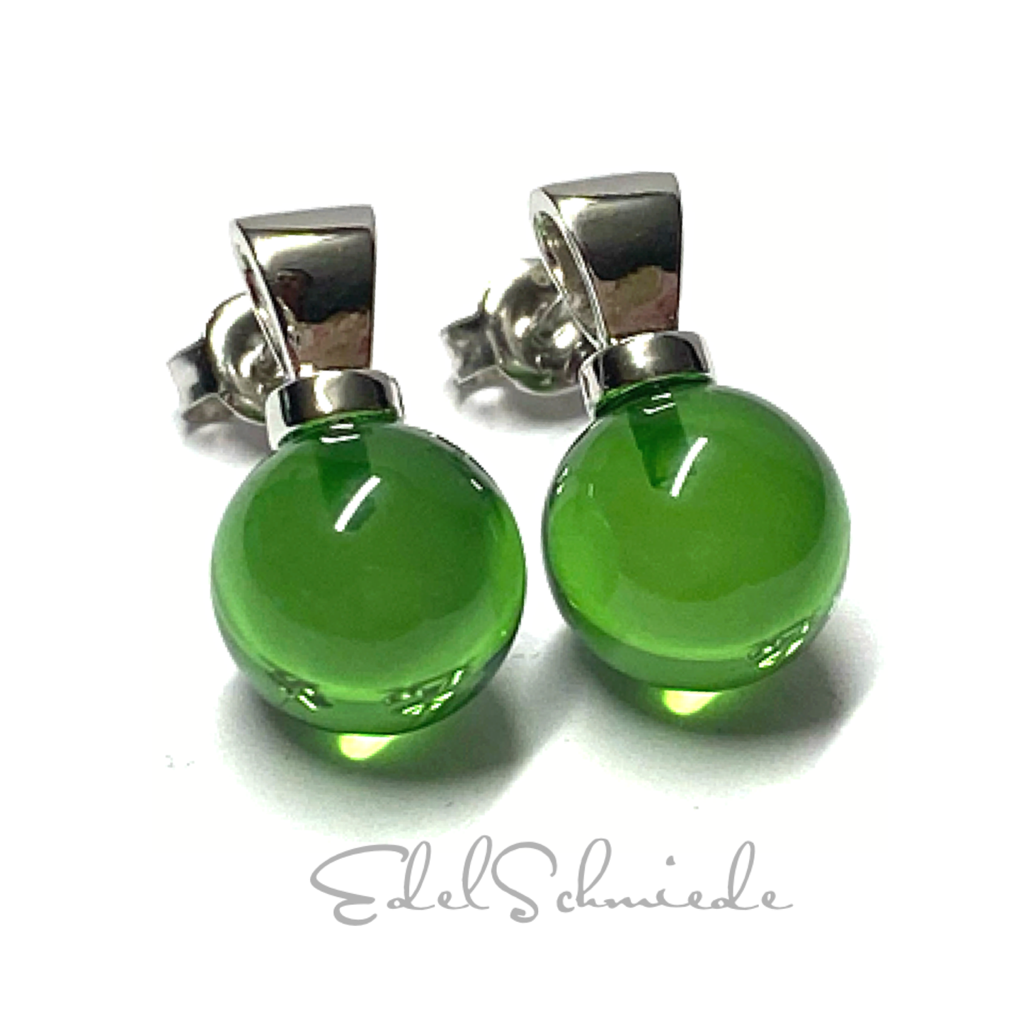 Ohrstecker 925 Silber rhodiniert Bernstein grün (karibischer Bernstein) Kugel 10mm Ohrring
