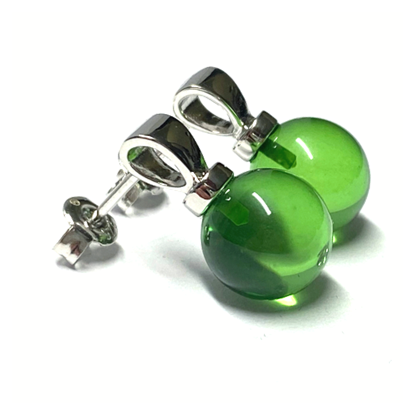 Ohrstecker 925 Silber rhodiniert Bernstein grün (karibischer Bernstein) Kugel 10mm Ohrring
