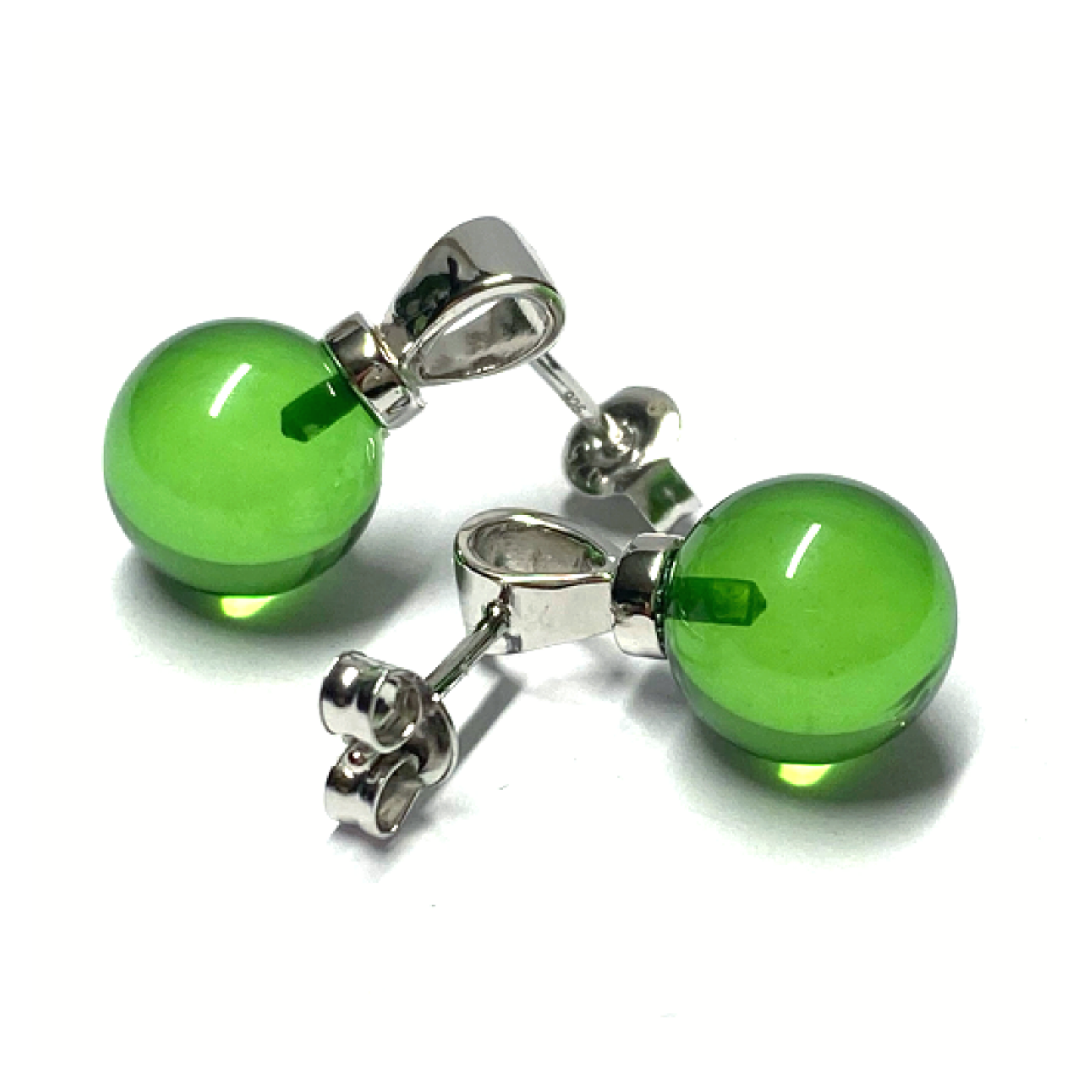 Ohrstecker 925 Silber rhodiniert Bernstein grün (karibischer Bernstein) Kugel 10mm Ohrring