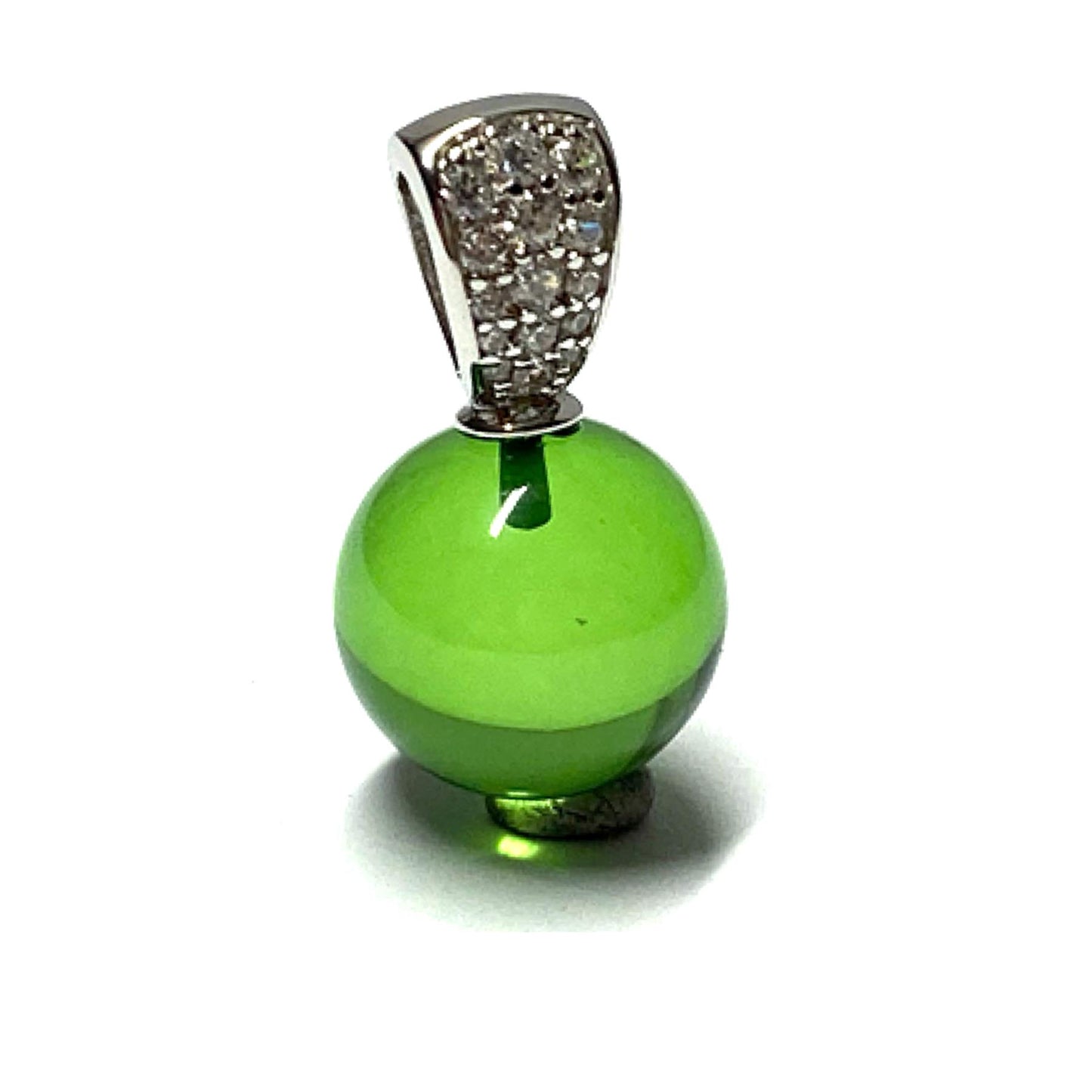 Silberanhänger 925/- rhodiniert karibischer Bernstein grün Kugel 12mm + Zirkonia Kettenanhänger