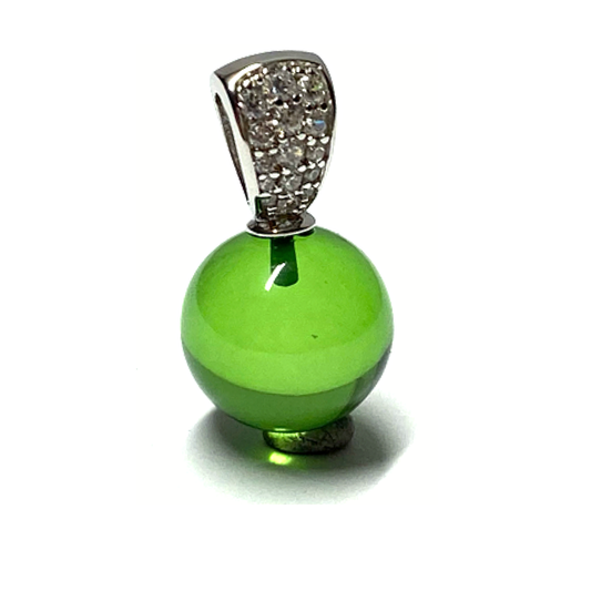 Silberanhänger 925/- rhodiniert karibischer Bernstein grün Kugel 12mm + Zirkonia Kettenanhänger