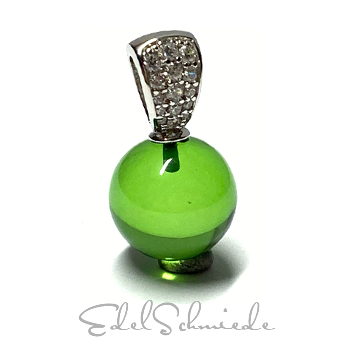 Silberanhänger 925/- rhodiniert karibischer Bernstein grün Kugel 12mm + Zirkonia Kettenanhänger