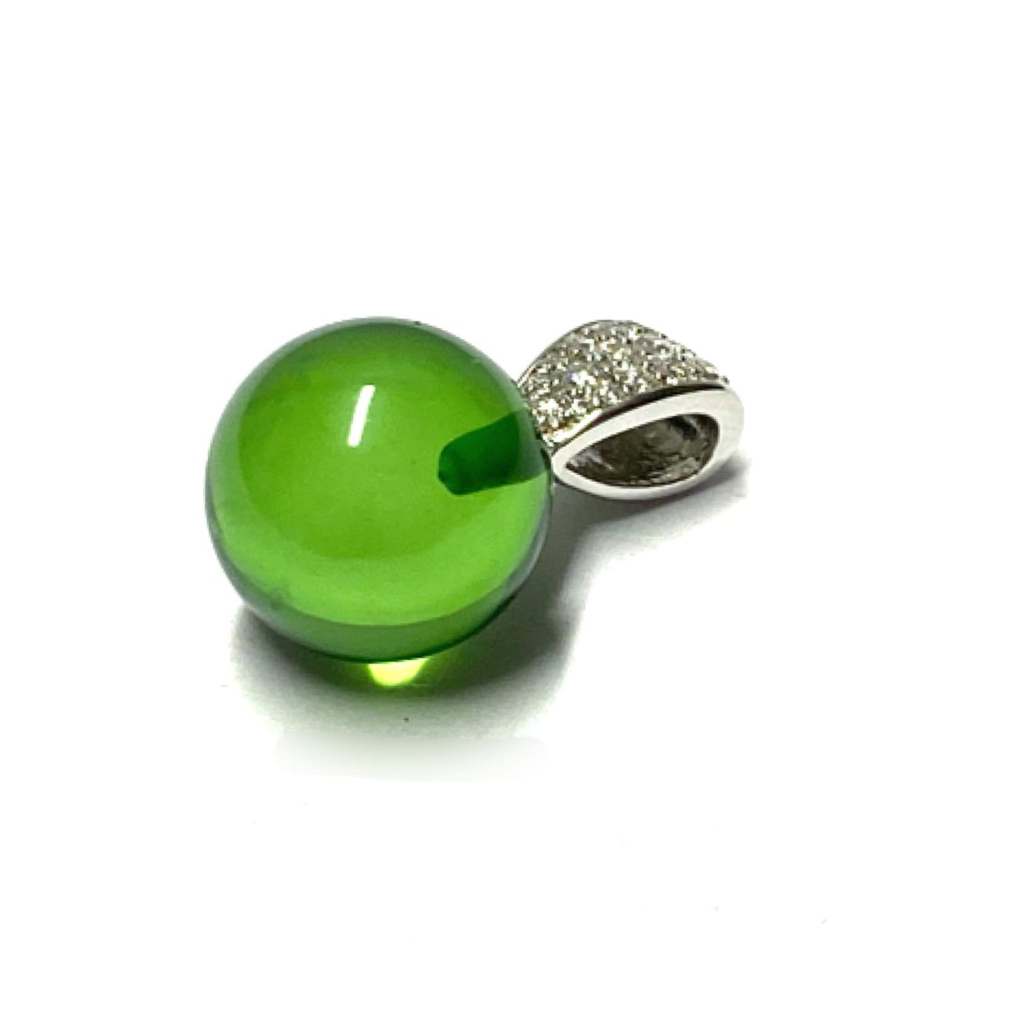 Silberanhänger 925/- rhodiniert karibischer Bernstein grün Kugel 12mm + Zirkonia Kettenanhänger
