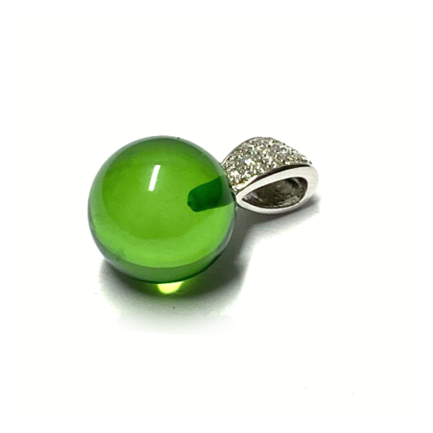 Silberanhänger 925/- rhodiniert karibischer Bernstein grün Kugel 12mm + Zirkonia Kettenanhänger