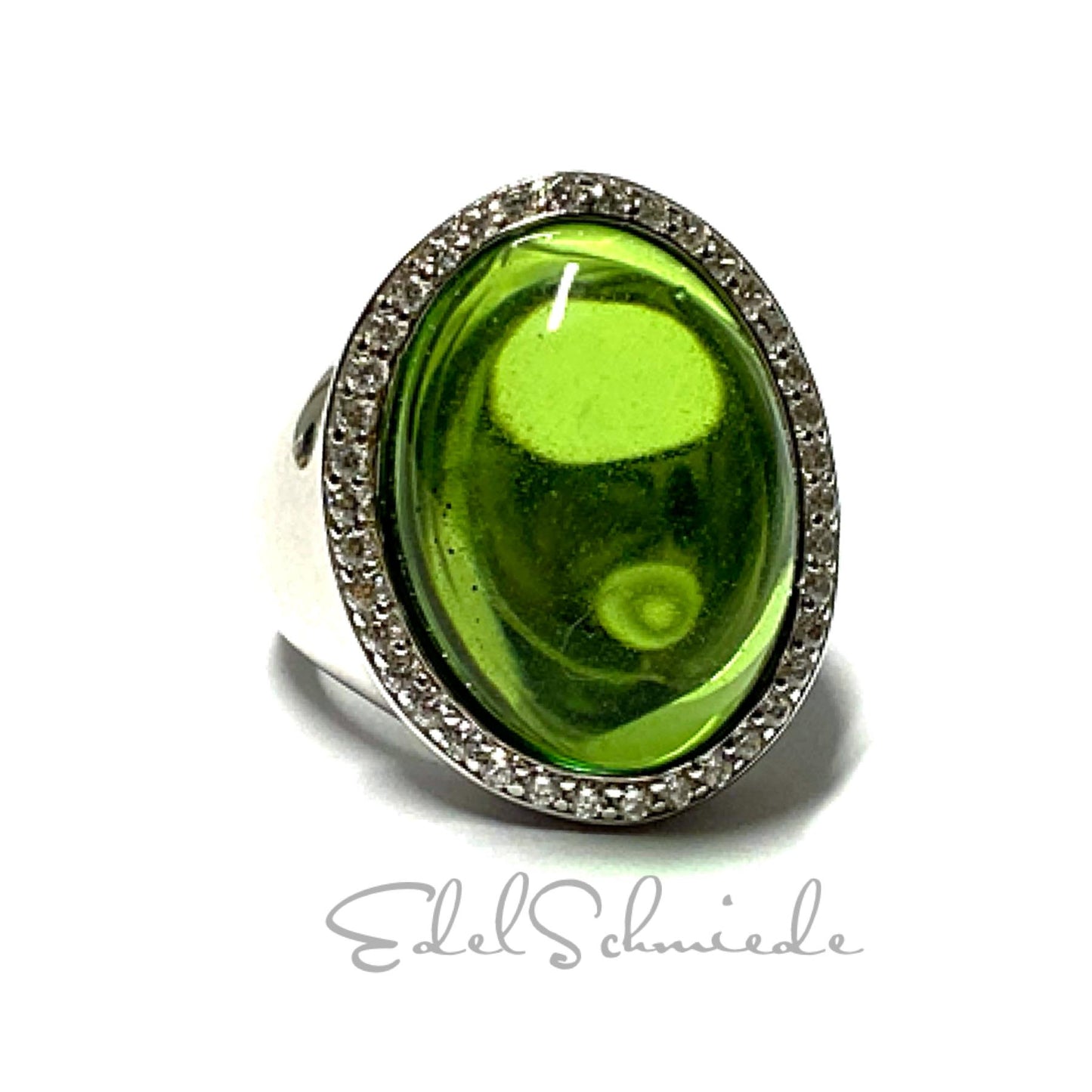 Silberring 925/- rhodiniert Bernstein grün (karibischer Bernstein) + Zirkonia #54
