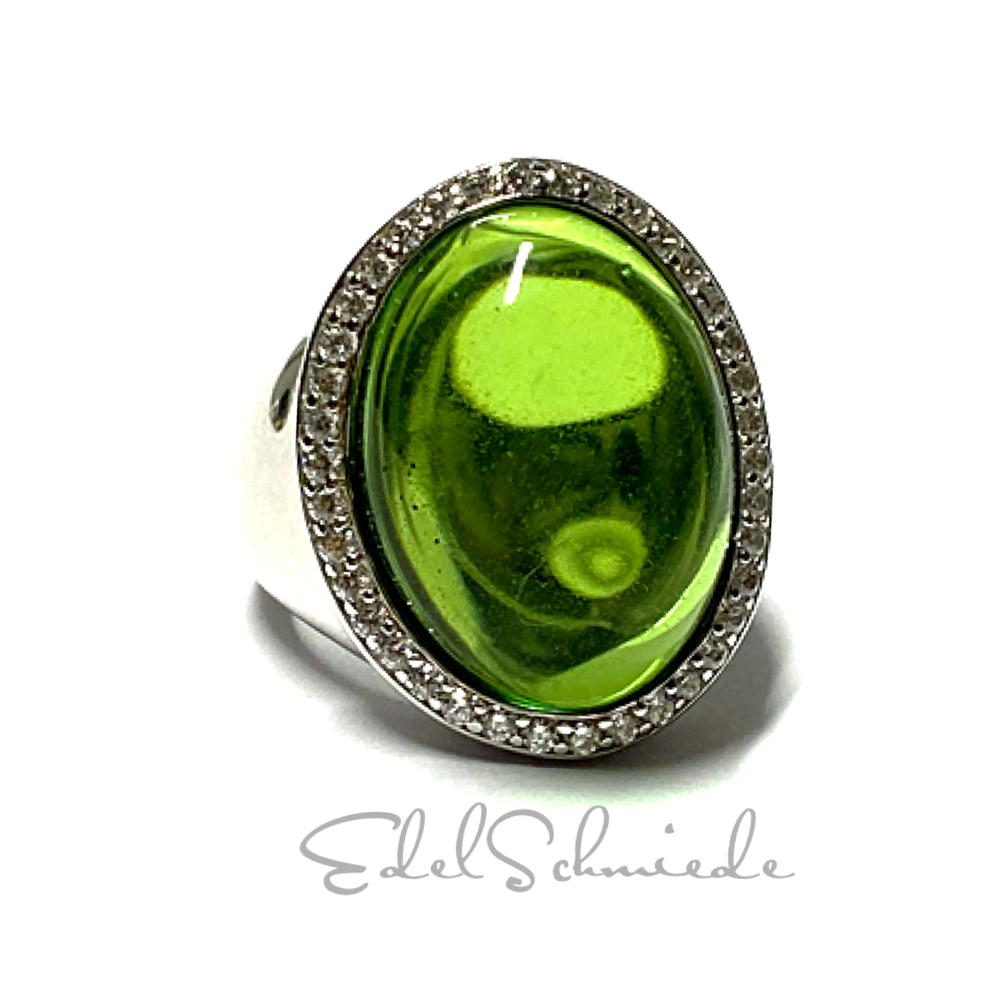 Silberring 925/- rhodiniert Bernstein grün (karibischer Bernstein) + Zirkonia #54