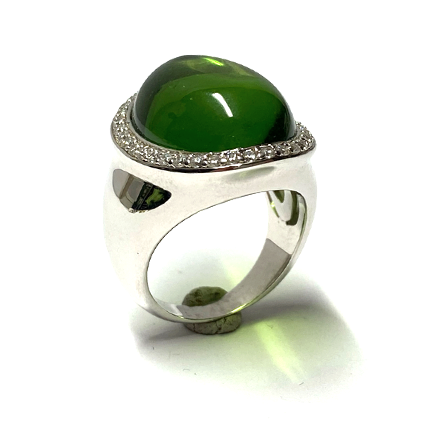 Silberring 925/- rhodiniert Bernstein grün (karibischer Bernstein) + Zirkonia #54