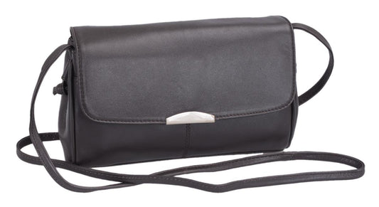 dunkelgraue Leder-Abendtasche länglich, Unterarmtasche mit Mitteltrennwand