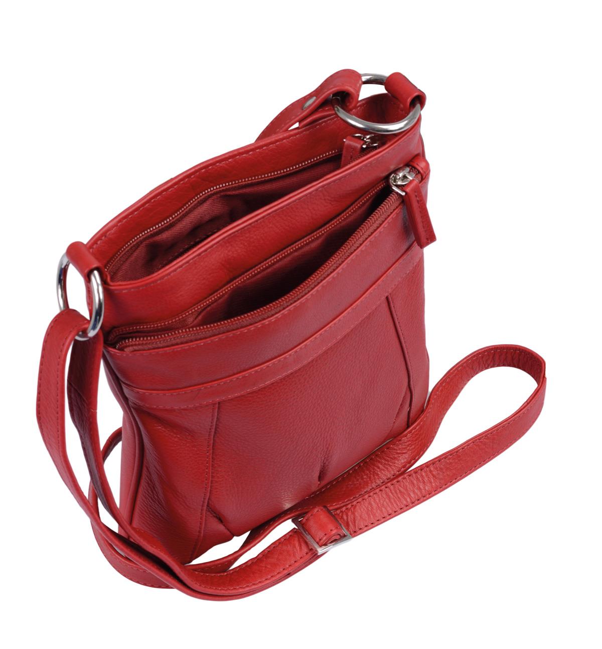 rote Ledertasche hochformat, langer Henkel