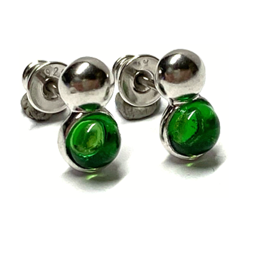 Ohrring 925 Silber rhodiniert Bernstein grün (karibisch) Cabochon Ohrstecker