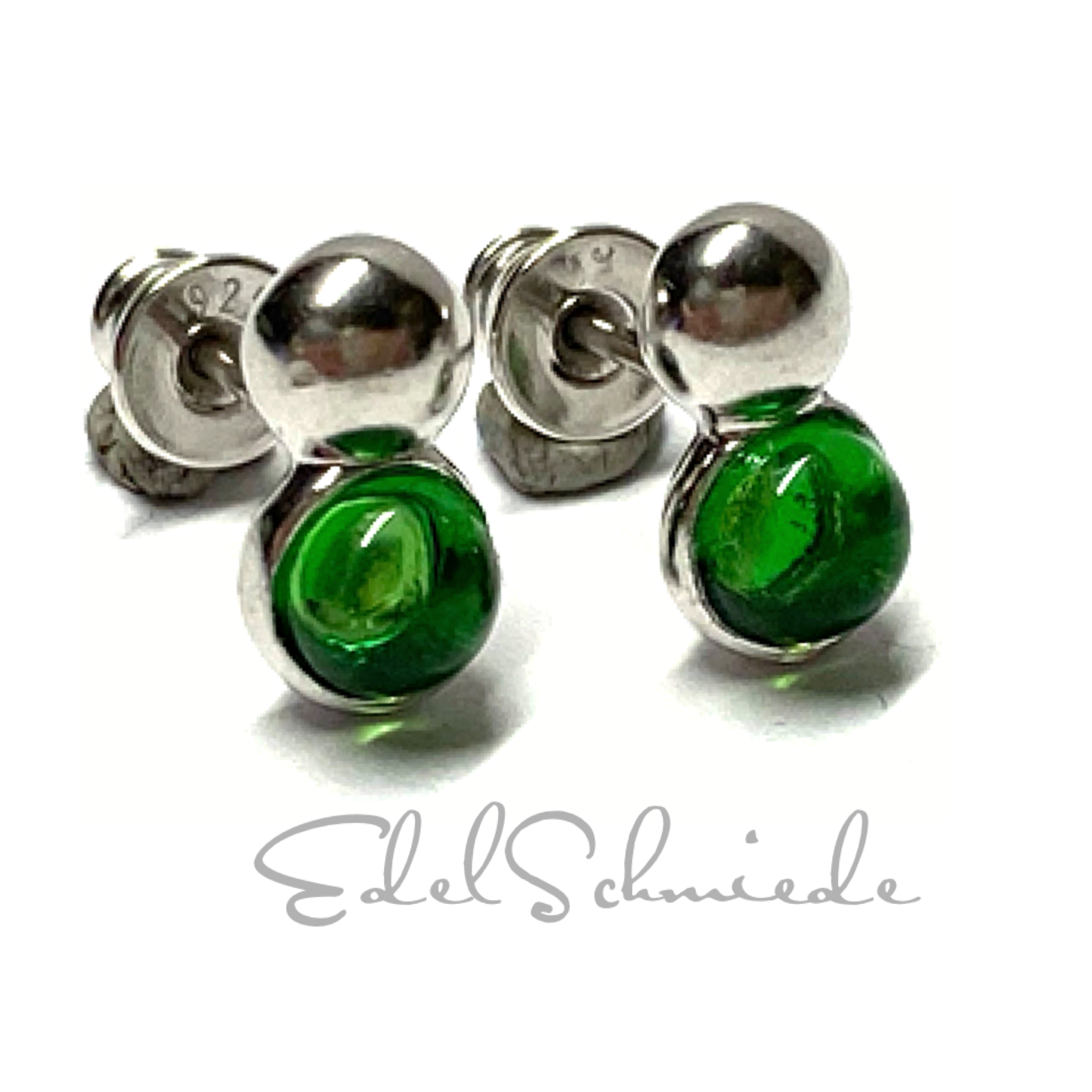 Ohrring 925 Silber rhodiniert Bernstein grün (karibisch) Cabochon Ohrstecker