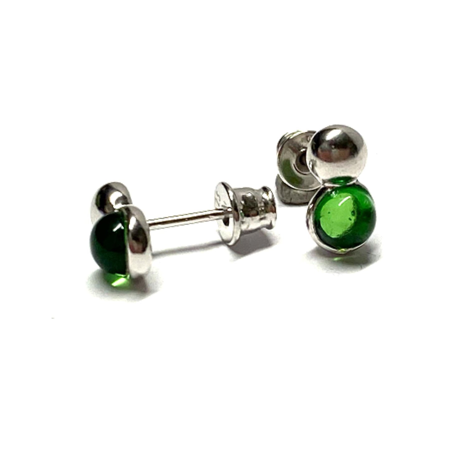Ohrring 925 Silber rhodiniert Bernstein grün (karibisch) Cabochon Ohrstecker