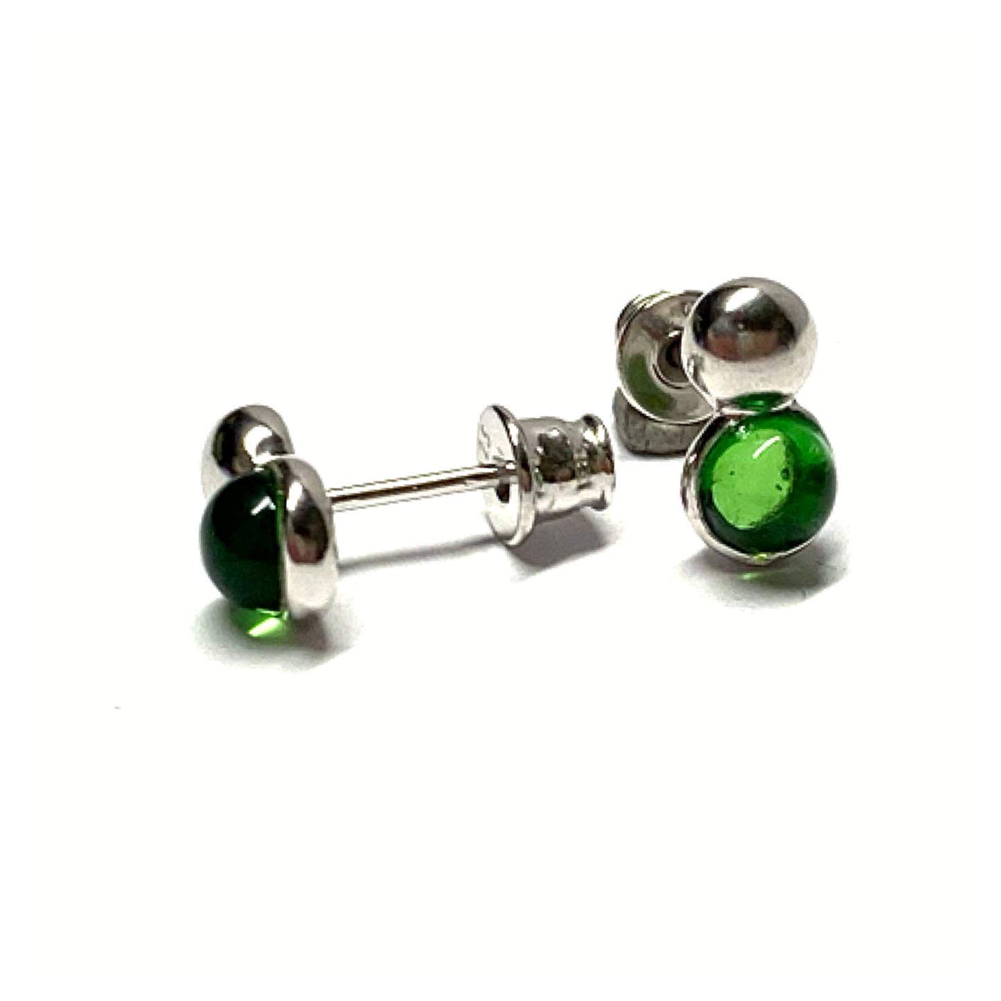 Ohrring 925 Silber rhodiniert Bernstein grün (karibisch) Cabochon Ohrstecker