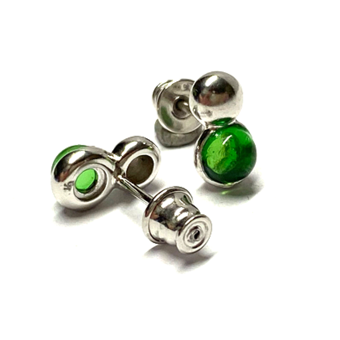 Ohrring 925 Silber rhodiniert Bernstein grün (karibisch) Cabochon Ohrstecker