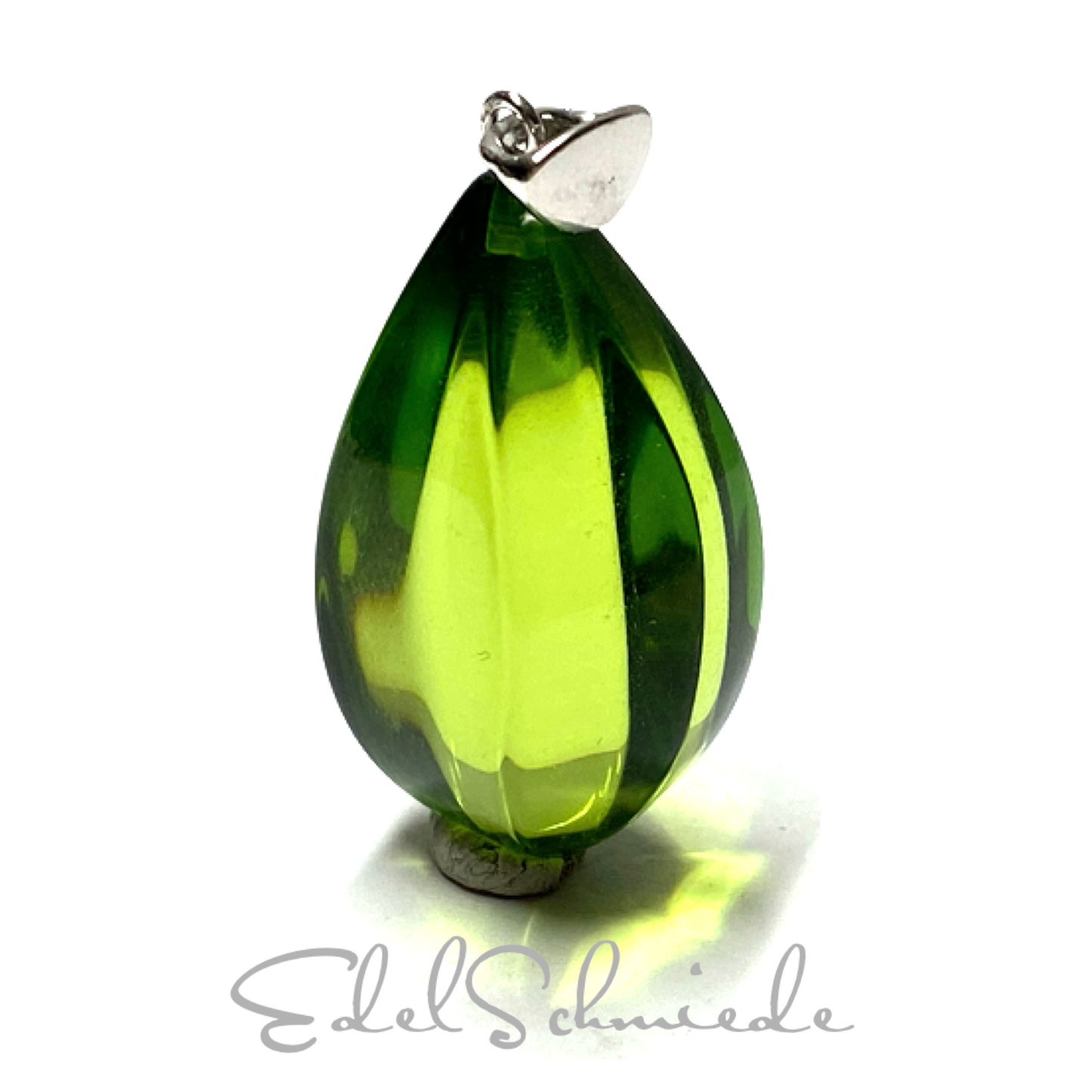 Anhänger 925 Silber rhodiniert karibischer Bernstein flaschengrünTropfen geschliffen Kettenanhänger