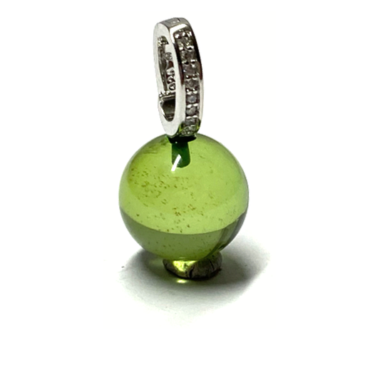 Anhänger 925 Silber rhodiniert Zirkonia + karibischer Bernstein flaschengrün Kugel 12mm geschliffen Clipanhänger Kettenanhänger